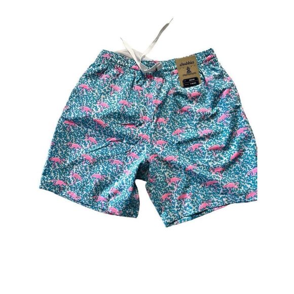 Chubbies Men's Blue Pink The Domingos Are For Flamingos Swim Trunks Medium NWT - Picture 1 of 5